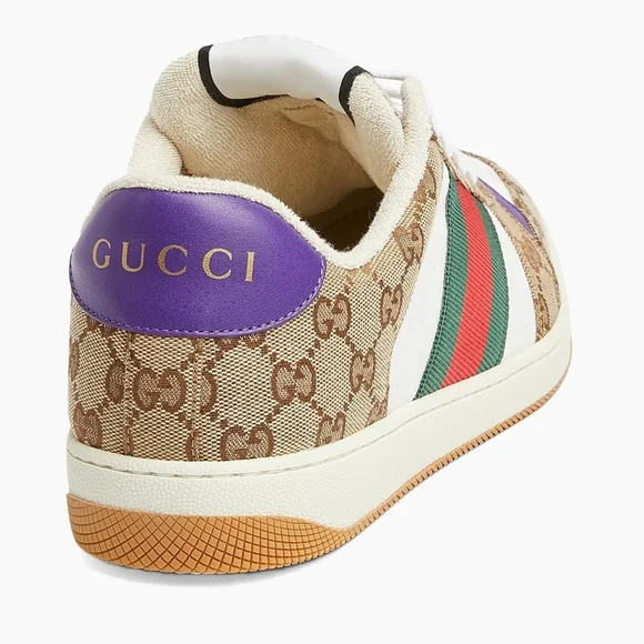 Gucci GG Supreme Web Stripe Leather & Monogram Sneaker - Beige/White/Green/Red - Picture 7 of 8